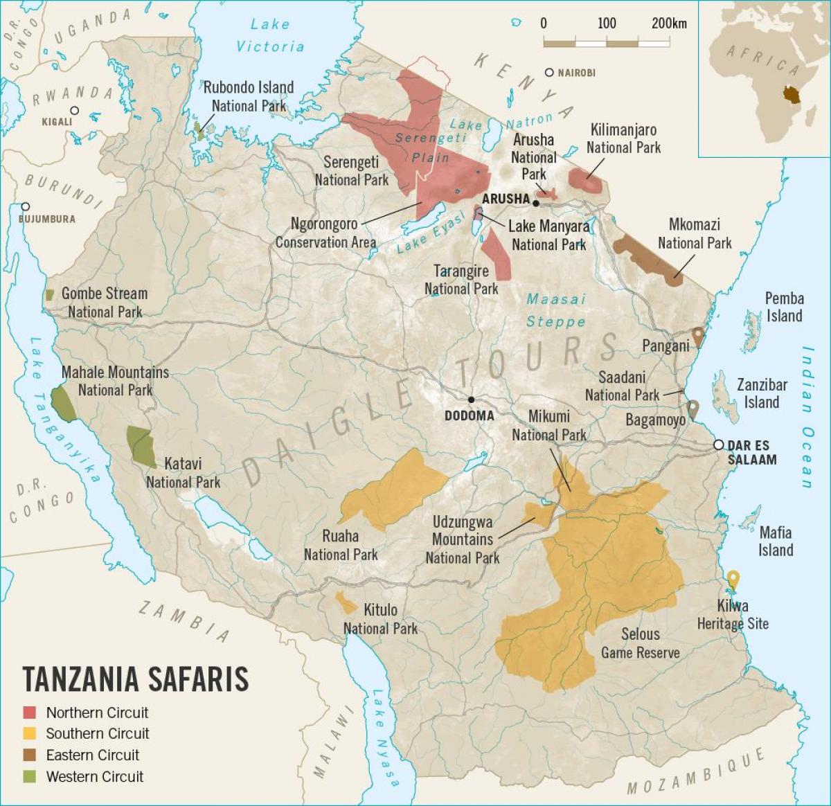 Карта на танзанија safari 