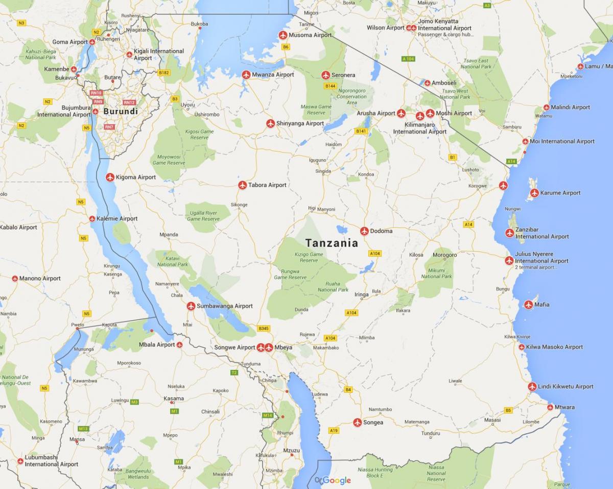 Карта на танзанија аеродроми 