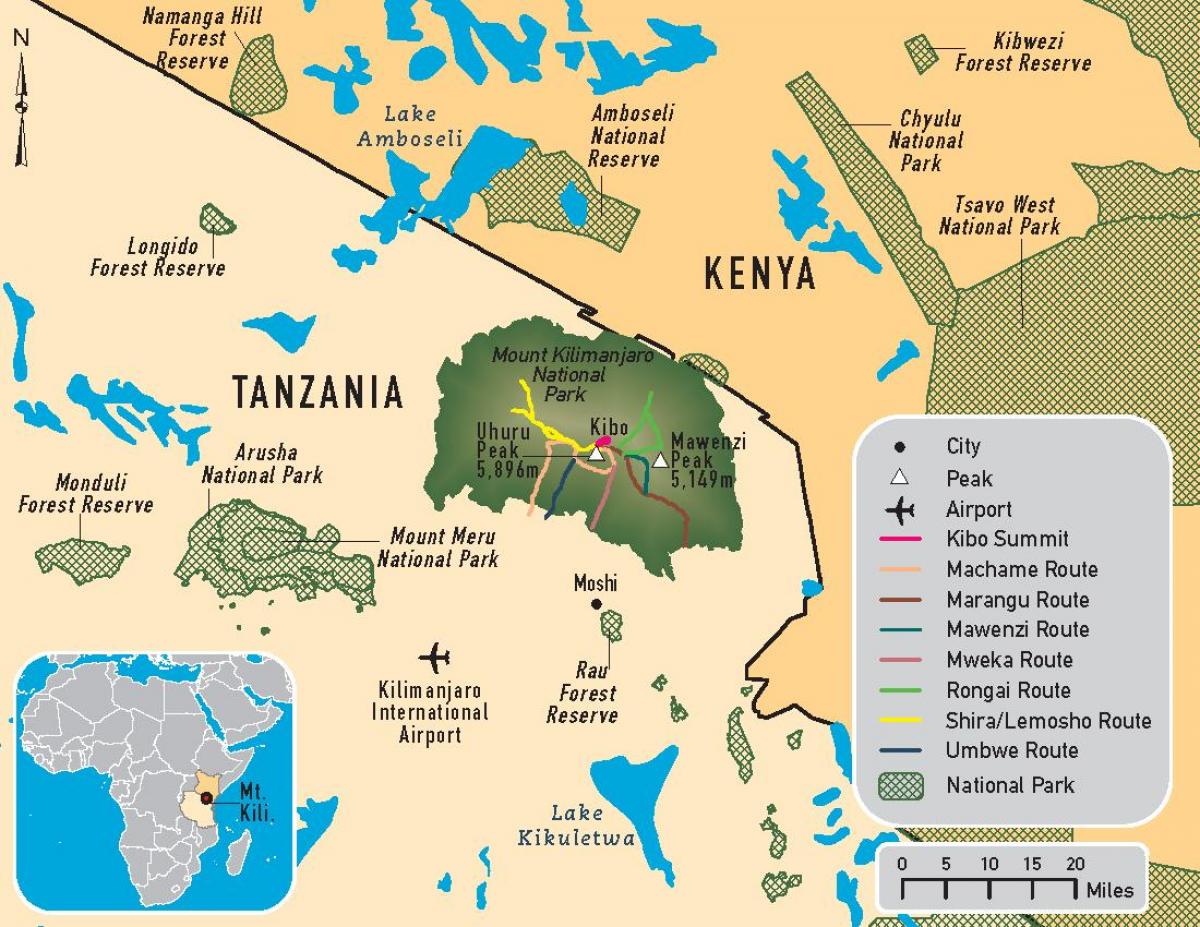 Карта на танзанија килиманџаро
