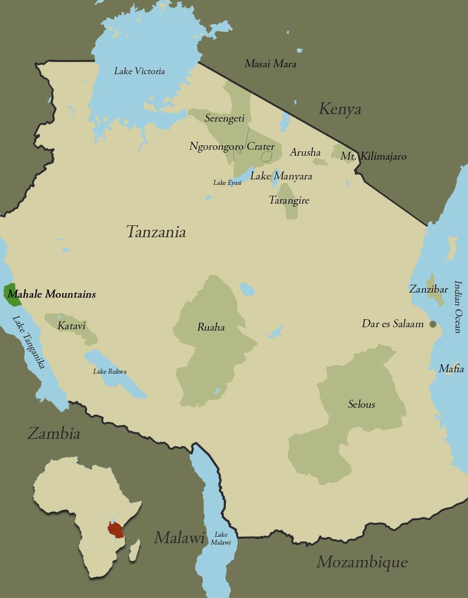 Карта на танзанија планините