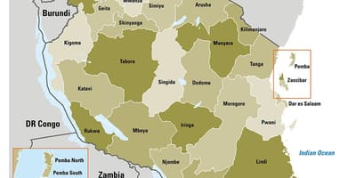 Карта на танзанија покажува региони