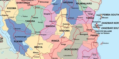 Карта на танзанија политички